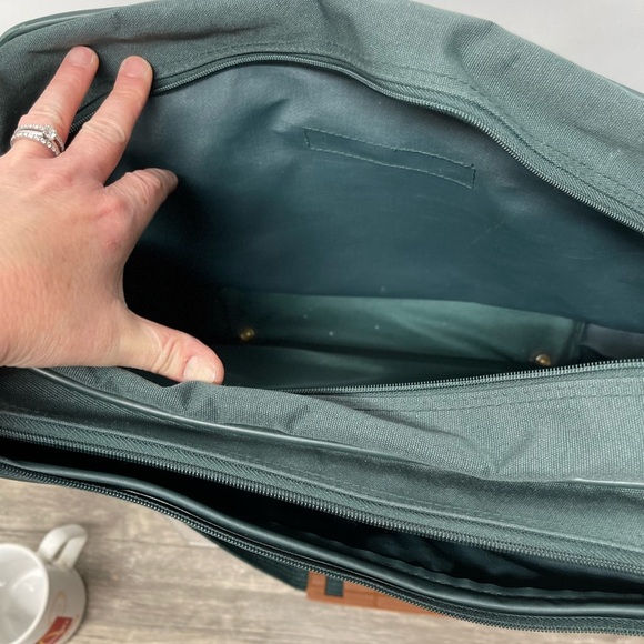 Jaguar Green Canvas Laptop Bag Briefcase Travel Work Bag Faux Leather Trim - Picture 9 of 15